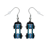 Sk1202E Two Tone Black Blue With Crystal Centers Bike Chain Earrings Stainless Steel Motorcycle