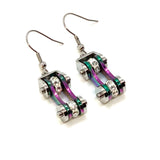 Sk1207E Two Tone Stainless Rainbow With White Crystal Centers Bike Chain Earrings Steel Motorcycle