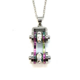 Sk1207N Ladies Bike Chain Pendant Silver Rainbow Crystal Bling Necklace 19’’ Stainless Steel