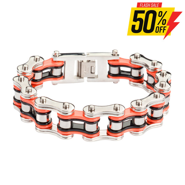 Sk1260 Tri-Color Silver Orange Black 3/4’’ Wide Double Link Design Unisex Stainless Steel