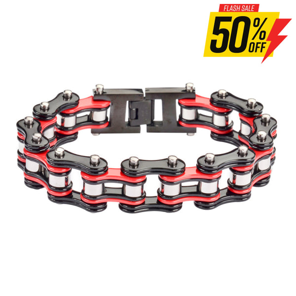 Sk1284 Tri Color Black Red Silver 3/4’’ Wide Double Link Design Unisex Stainless Steel