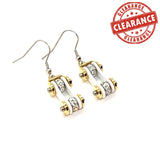 Sk1290E Two Tone Gold White With Crystal Centers Bike Chain Earrings Stainless Steel Motorcycle