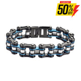 Sk1291 3/4’’ Wide Tri-Color Black Blue Silver Double Link Design Unisex Stainless Steel