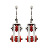Sk1292E Two Tone Silver White Red Crystal Centers Bike Chain Earrings Stainless Steel Motorcycle
