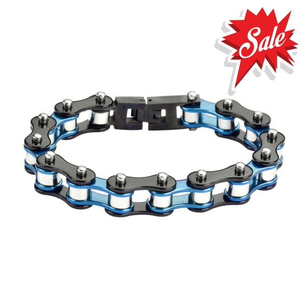 Sk1293 1/2’’ Wide Tri-Color Blue Black Silver Original Design Stainless Steel Motorcycle Bike