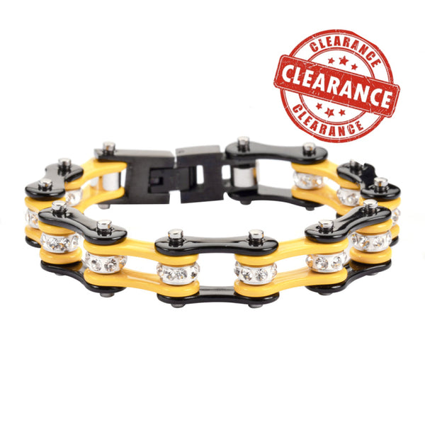 Sk1299 1/2’ Wide Two Tone Black Yellow With White Crystal Rollers Stainless Steel Motorcycle Bike
