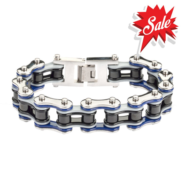 Sk1302 3/4’’ Wide Quad Color Silver Blue Grey Black Double Link Design Men’s Stainless Steel