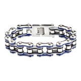 SK1303 Quad Color Blue Grey Black Silver 3/4’’ Wide Double Link Design Men’s Stainless Steel Motorcycle Chain Bracelet