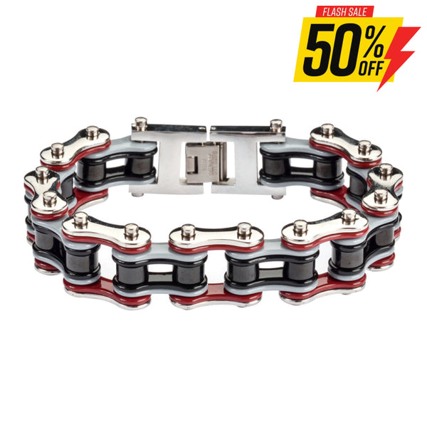 Sk1309 Quad Color Silver Red Grey Black 3/4’’ Wide Double Link Design Men’s Stainless Steel