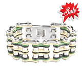 Sk1318 Quad Color 1’’ Wide Tan Silver Green Black Men’s Stainless Steel Motorcycle Chain