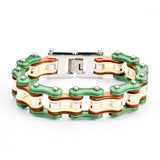 Sk1319 Tri Color Tone Green Yellow Silver Leather 3/4’’ Wide Men’s Stainless Steel Motorcycle
