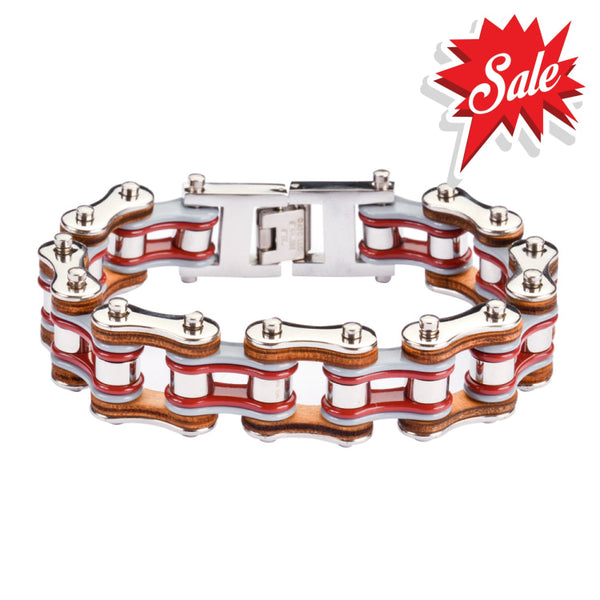 Sk1336 3/4’’ Wide Tri Color Tone Silver Grey Red Leather Double Link Designœæ Men’s