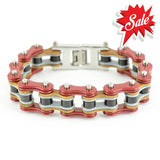 Sk1339 3/4’’ Wide Tri Color Red Grey Black Leather Double Link Design Men’s Stainless Steel