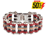 Sk1341 Quad Color 1’’ Wide Silver Red Black Grey Leather Stainless Steel Motorcycle Chain