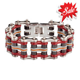 Sk1341 Quad Color 1’’ Wide Silver Red Black Grey Leather Stainless Steel Motorcycle Chain