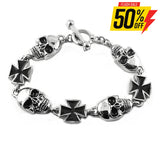 Sk1370 Men’s Skull Maltese Cross Bracelet Stainless Steel Heavy Metal Jewelry