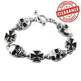 Sk1370 Men’s Skull Maltese Cross Bracelet Stainless Steel Heavy Metal Jewelry