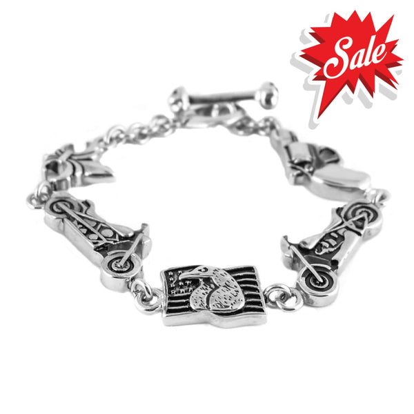 Sk1380 Flag Gun Bikes Gents Bracelet Stainless Steel Motorcycle Jewelry