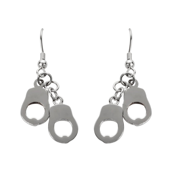 Sk1458 Double Handcuff Earrings French Wire Stainless Steel Motorcycle Biker Jewelry