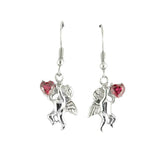 Sk1466 Cherub Angel Earrings Imitation Ruby Heart Shape Stones French Wire Stainless Steel