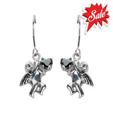 Sk1472 Cherub Angel Earrings Black Heart Shape Stones French Wire Stainless Steel Motorcycle Biker