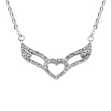 Sk1501 Ladies Crystal Double Angel Wing Outline Necklace 19 1 1/4 Wide Stainless Steel Motorcycle