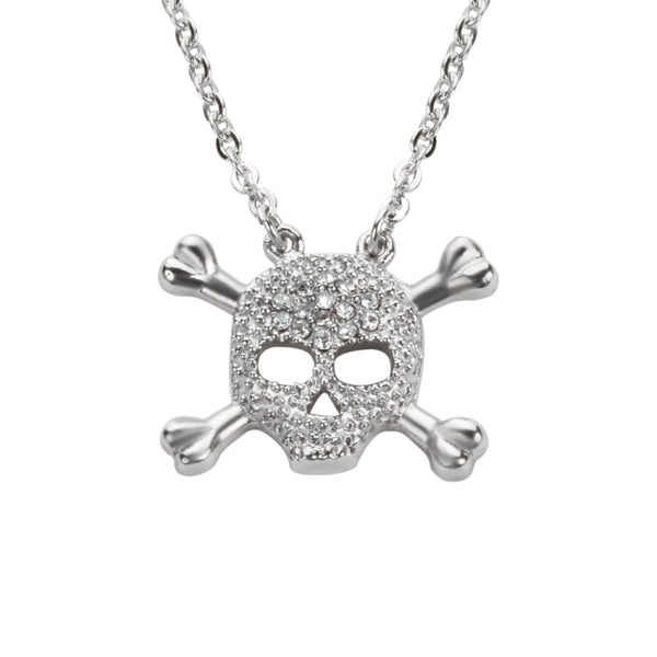 Sk1503 Ladies Skull Bones Crystal Bling Necklace 19 3/4 Wide Stainless Steel Motorcycle Jewelry