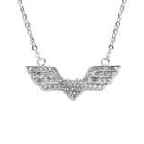 Sk1505 Ladies Double Angel Wing Heart Crystal Necklace 19 3/16 Wide Stainless Steel Motorcycle