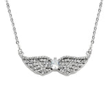 Sk1507 Ladies Double Angel Wing Crystal Pear Shaped Center Stone Necklace 19 1 1/2 Wide Stainless