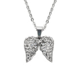 Sk1508 Ladies Double Angel Wing Crystal Necklace 19 9/16 Wide Stainless Steel Motorcycle Jewelry