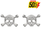 Sk1521 Bling Skull Earrings Post & Nut Silver Tone Imitation Diamonds Stainless Steel Motorcycle