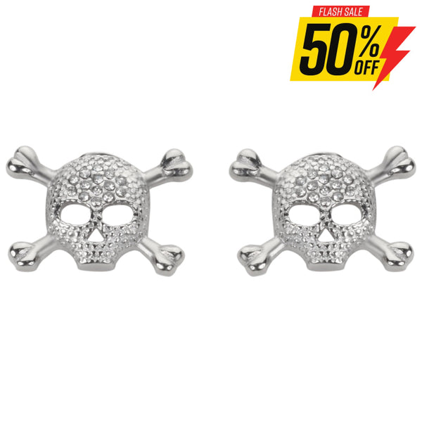 Sk1521 Bling Skull Earrings Post & Nut Silver Tone Imitation Diamonds Stainless Steel Motorcycle