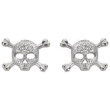Sk1521 Bling Skull Earrings Post & Nut Silver Tone Imitation Diamonds Stainless Steel Motorcycle