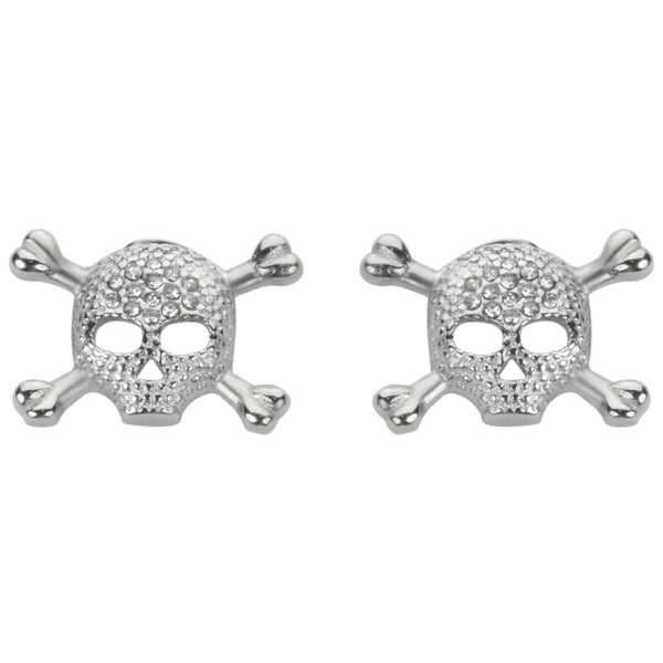Sk1521 Bling Skull Earrings Post & Nut Silver Tone Imitation Diamonds Stainless Steel Motorcycle