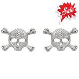 Sk1521 Bling Skull Earrings Post & Nut Silver Tone Imitation Diamonds Stainless Steel Motorcycle