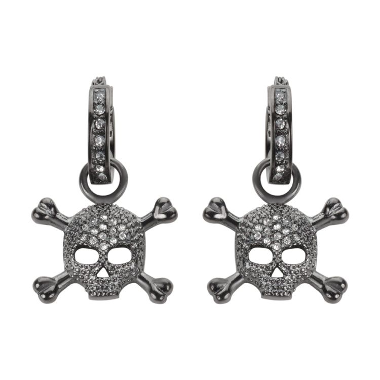 SK1522 Hoop Bling Black Skull Earrings Imitation Diamonds Stainless Steel Motorcycle Biker Jewelry Earrings