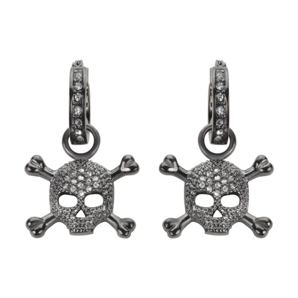 SK1522 Hoop Bling Black Skull Earrings Imitation Diamonds Stainless Steel Motorcycle Biker Jewelry Earrings