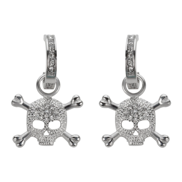SK1525 Bling Skull Earrings Silver Tone Imitation Diamonds Stainless Steel Motorcycle Biker Jewelry Earrings
