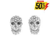 Sk1526 Skull Bling Earrings Silver Tone Imitation Diamonds Stainless Steel Motorcycle Biker Jewelry