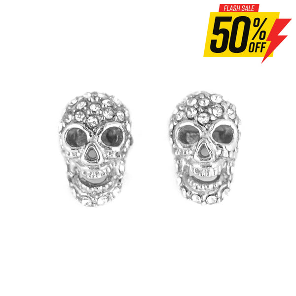 Sk1526 Skull Bling Earrings Silver Tone Imitation Diamonds Stainless Steel Motorcycle Biker Jewelry