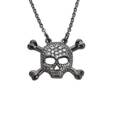 SK1527 Ladies Small Black Skull Bones Crystal Bling Necklace 19’’ 1/2’’ Tall Stainless Steel Motorcycle Jewelry