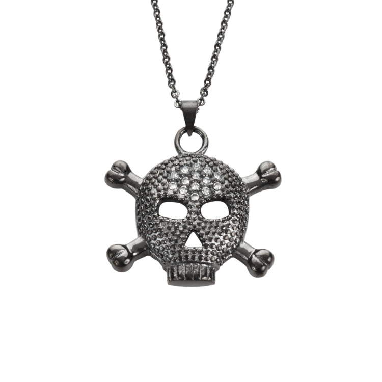 Sk1528 Ladies Big Black Skull Bones Crystal Bling Necklace 19 1 Tall Stainless Steel Motorcycle