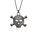 Sk1528 Ladies Big Black Skull Bones Crystal Bling Necklace 19 1 Tall Stainless Steel Motorcycle
