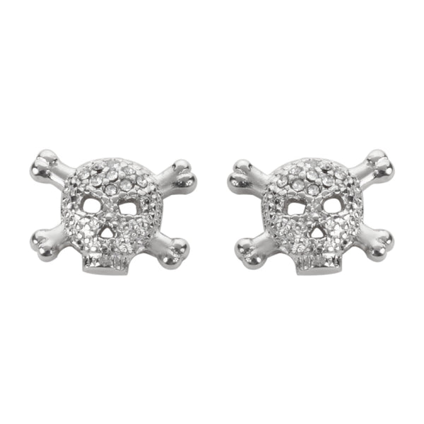 Sk1529 Bling Stone Skull Earrings Silver Tone Imitation Diamonds Post & Nut Stainless Steel