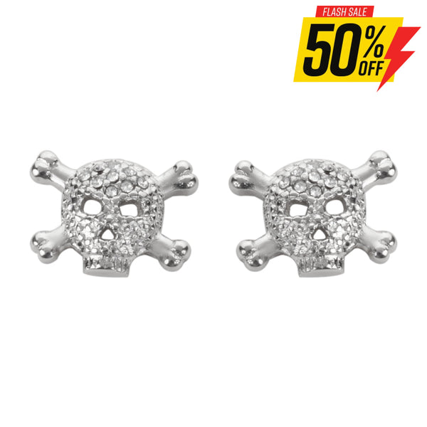 Sk1529 Bling Stone Skull Earrings Silver Tone Imitation Diamonds Post & Nut Stainless Steel