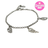 SK1530 Ladies Crystal Angel Wing Bling Bracelet 8’’ Adjustable Stainless Steel Motorcycle Jewelry 8 Bracelet