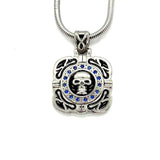 Sk1532 Skull Crystal Bling Pendant 16.5’’ Necklace Wide Stainless Steel Motorcycle Jewelry Blue