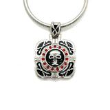 Sk1532 Skull Crystal Bling Pendant 16.5’’ Necklace Wide Stainless Steel Motorcycle Jewelry Red