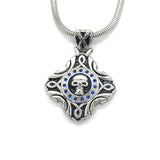 Sk1534 Skull Crystal Bling Pendant 16.5’’ Necklace Wide Stainless Steel Motorcycle Jewelry Blue