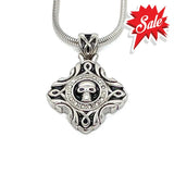 Sk1534 Skull Crystal Bling Pendant 16.5’’ Necklace Wide Stainless Steel Motorcycle Jewelry